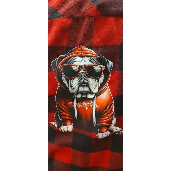 Georgia Bulldogs Women's Small Black Red Plaid Flannel Button Down B5 - Picture 6 of 7